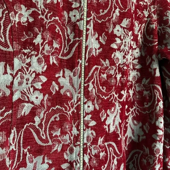 Vintage Color Me Cotton Burgundy Floral Jacket size Large Rhinestone Zipper - Picture 4 of 5